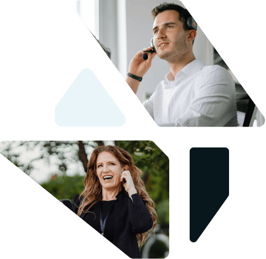Support agent using headset for customer assistance with intelligent AI tools.